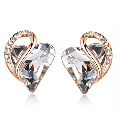 Leafael 18K Rose Gold Plated Love Heart Stud Earrings with Healing Stone Crystal Jewelry Gifts for Women