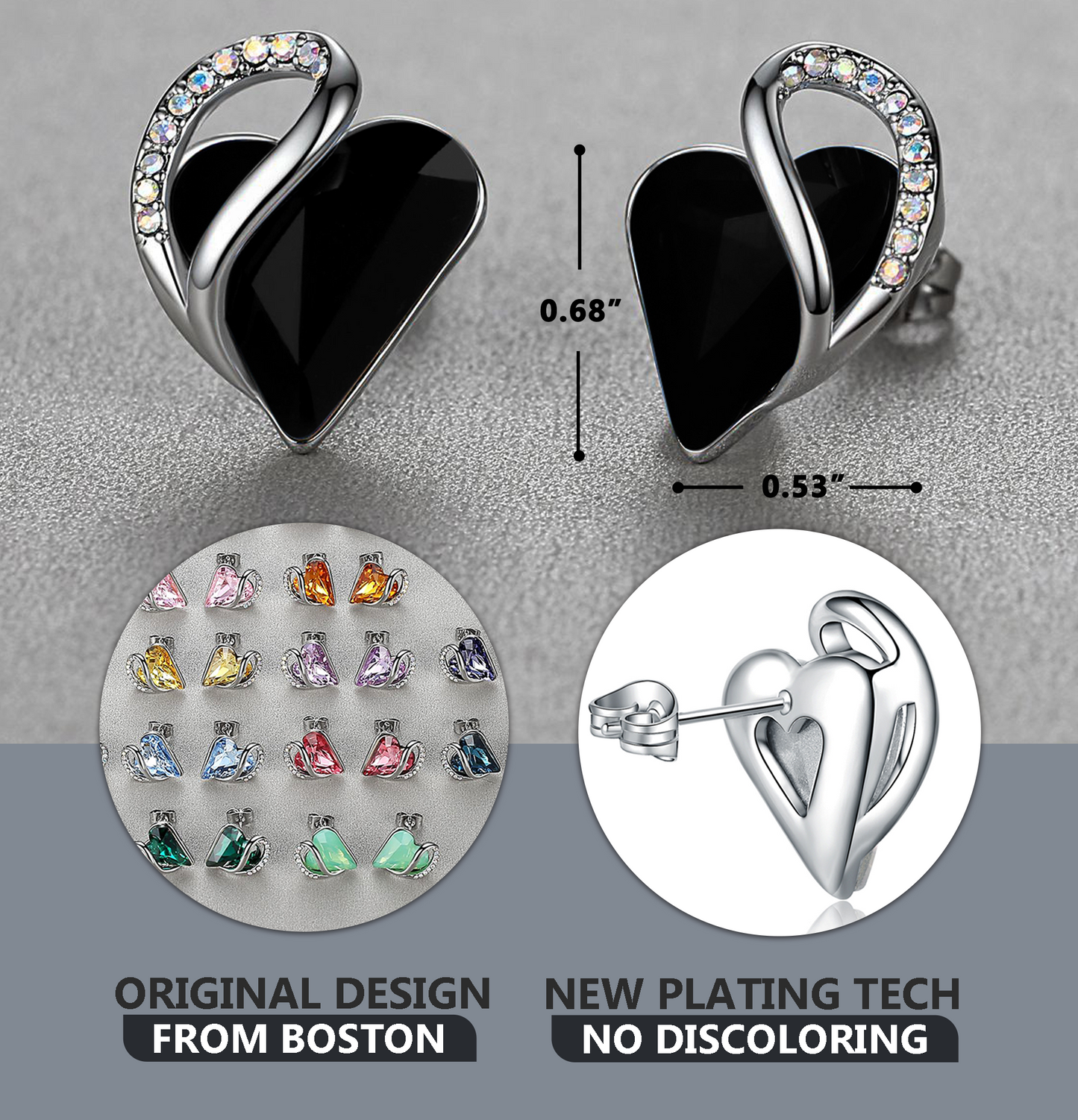 Leafael Infinity Love Heart Stud Earrings with Birthstone Crystal Women's Gifts, Silver-tone