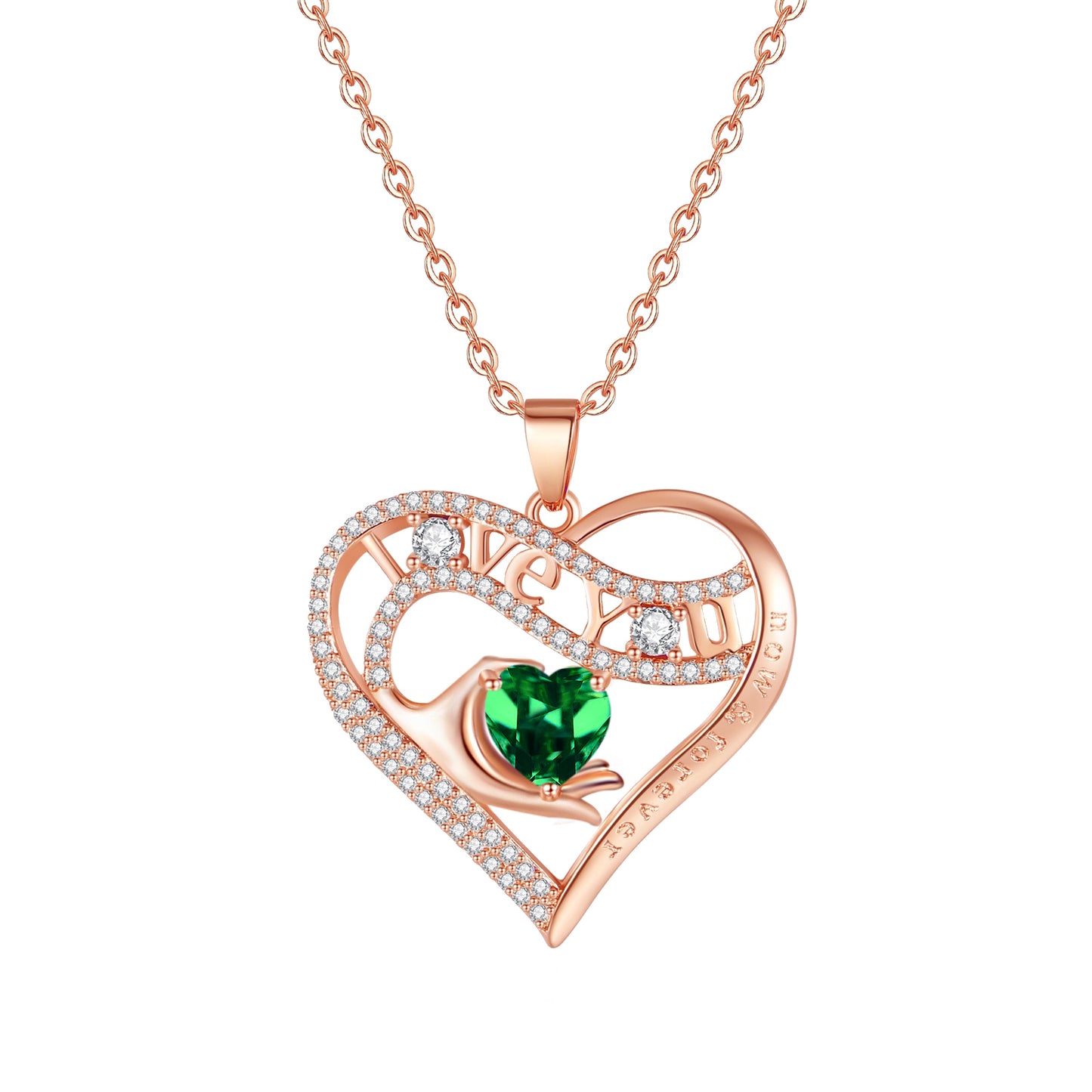 Leafael Gift Necklaces for Women, Heart in Hand I Love You Birthstone Crystal, Birthday Anniversary Jewelry for Wife Girlfriend Mom, Rose Gold and Gun Metal Plated , 18" + 2" Chain