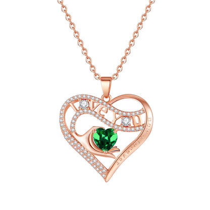 Leafael Gift Necklaces for Women, Heart in Hand I Love You Birthstone Crystal, Birthday Anniversary Jewelry for Wife Girlfriend Mom, Rose Gold and Gun Metal Plated , 18" + 2" Chain
