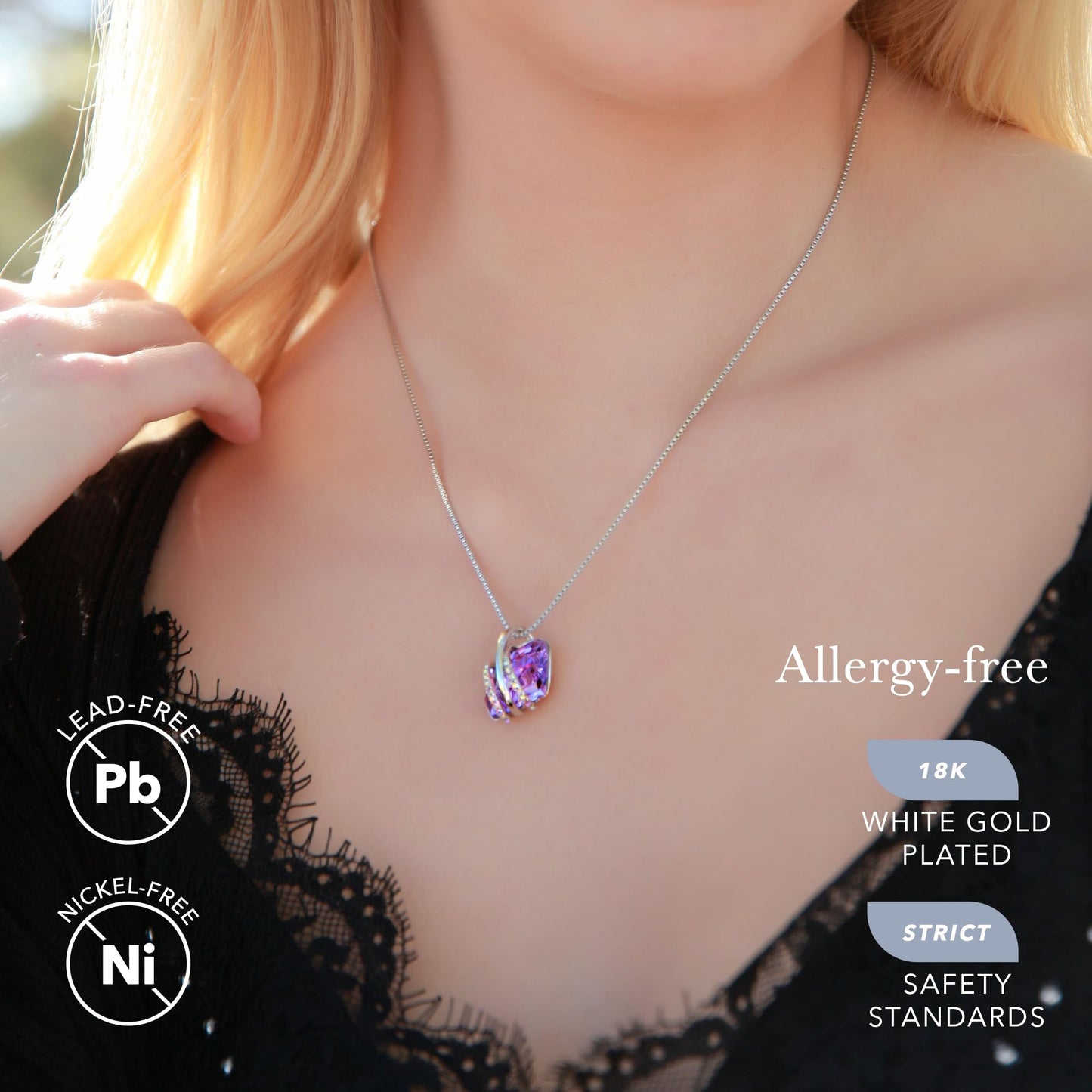 Leafael Wish Stone Pendant Necklace with Birthstone Crystal, 18K Rose Gold Plated/Silvertone, 18" + 2"