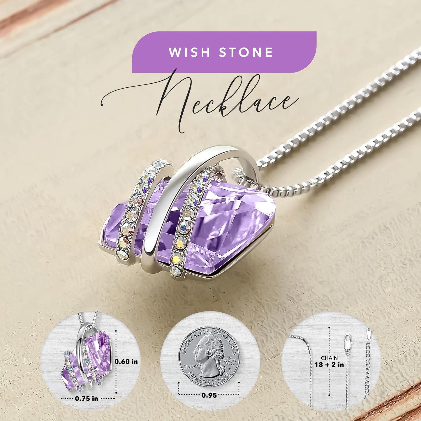 Leafael Wish Stone Pendant Necklace with Birthstone Crystal, 18K Rose Gold Plated/Silvertone, 18" + 2"