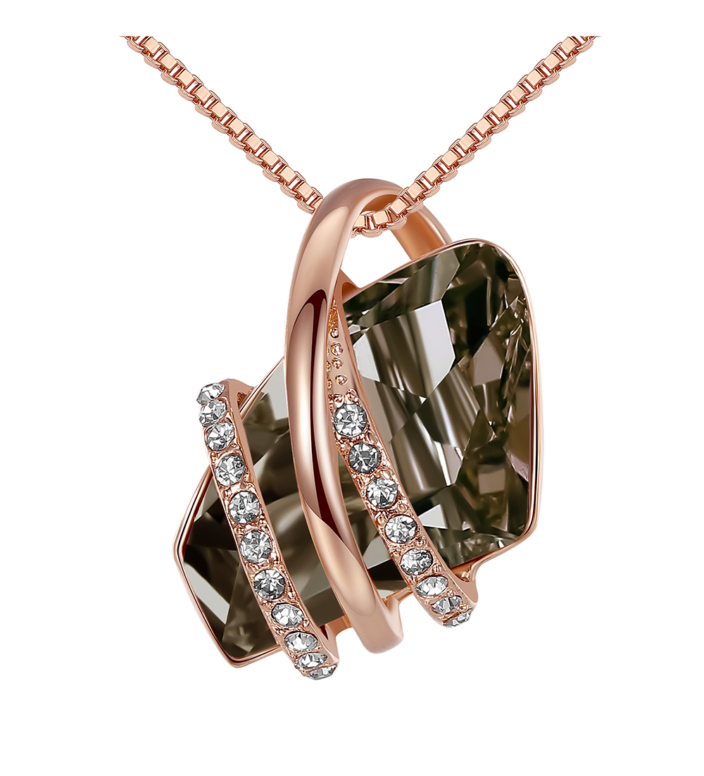 Leafael Wish Stone Pendant Necklace with Birthstone Crystal, 18K Rose Gold Plated/Silvertone, 18" + 2"