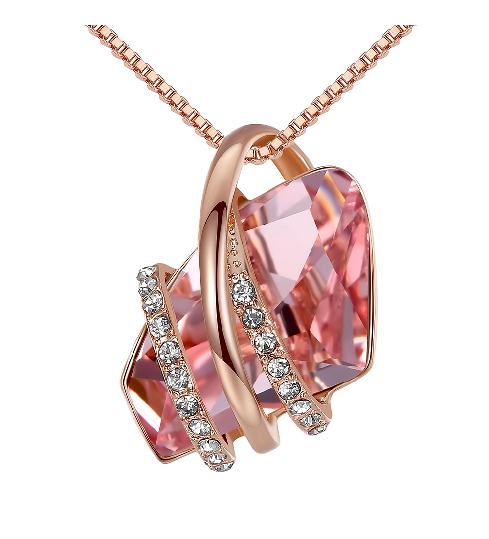 Leafael Wish Stone Pendant Necklace with Birthstone Crystal, 18K Rose Gold Plated/Silvertone, 18" + 2"