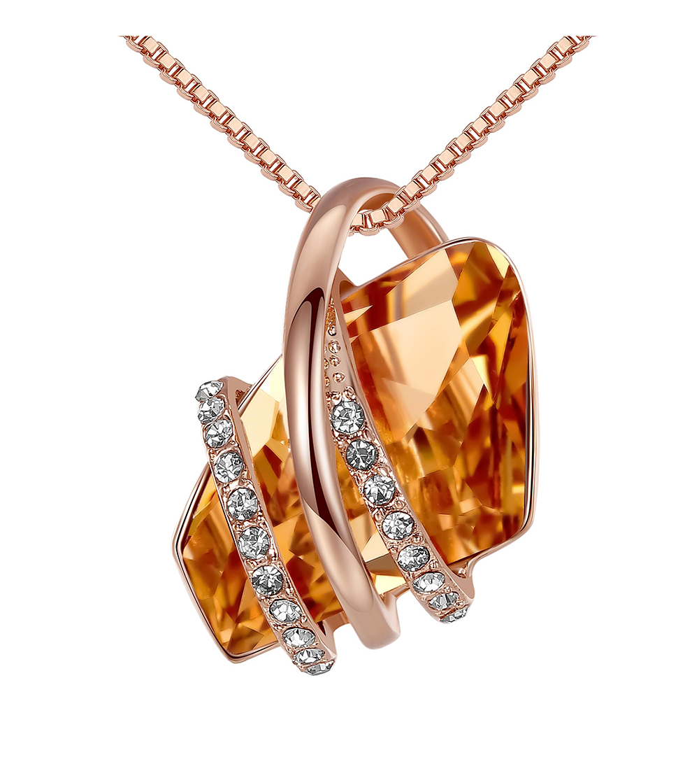 Leafael Wish Stone Pendant Necklace with Birthstone Crystal, 18K Rose Gold Plated/Silvertone, 18" + 2"