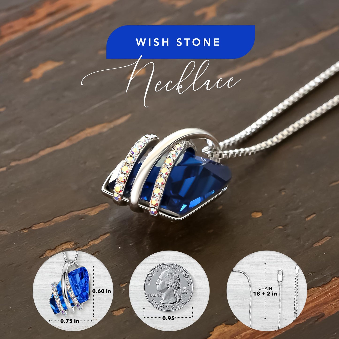 Leafael Wish Stone Pendant Necklace with Birthstone Crystal, 18K Rose Gold Plated/Silvertone, 18" + 2"