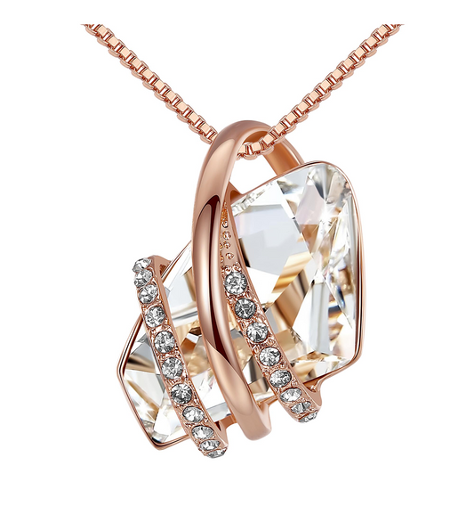 Leafael Wish Stone Pendant Necklace with Birthstone Crystal, 18K Rose Gold Plated/Silvertone, 18" + 2"