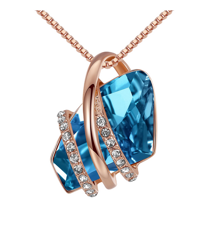 Leafael Wish Stone Pendant Necklace with Birthstone Crystal, 18K Rose Gold Plated/Silvertone, 18" + 2"