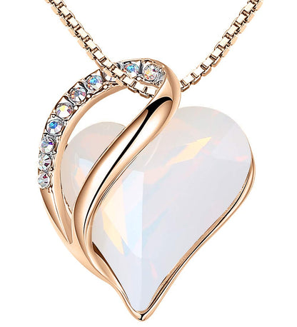 Leafael 18K Rose Gold Plated Love Heart Pendant Necklace with Healing Stone Crystal Jewelry Gifts for Women, 18"+2"