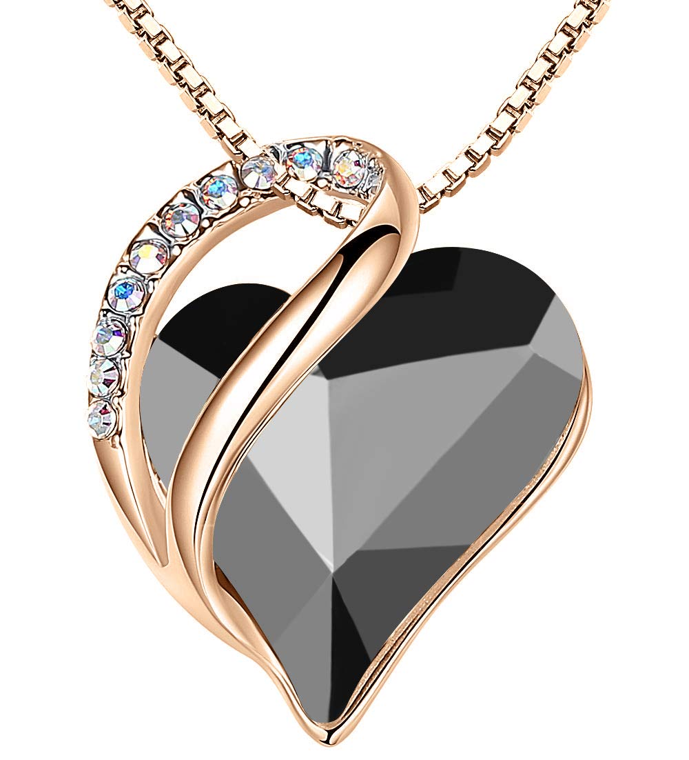 Leafael 18K Rose Gold Plated Love Heart Pendant Necklace with Healing Stone Crystal Jewelry Gifts for Women, 18"+2"