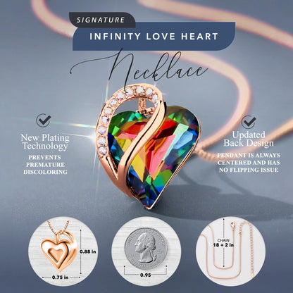 Leafael 18K Rose Gold Plated Love Heart Pendant Necklace with Healing Stone Crystal Jewelry Gifts for Women, 18"+2"