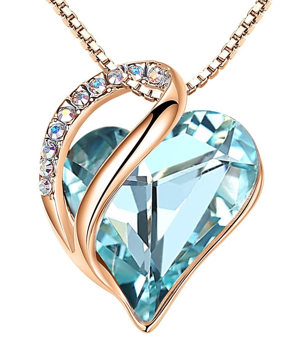 Leafael 18K Rose Gold Plated Love Heart Pendant Necklace with Healing Stone Crystal Jewelry Gifts for Women, 18"+2"