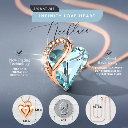 Leafael 18K Rose Gold Plated Love Heart Pendant Necklace with Healing Stone Crystal Jewelry Gifts for Women, 18"+2"