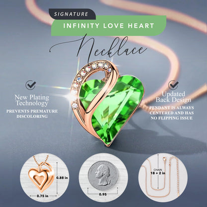 Leafael 18K Rose Gold Plated Love Heart Pendant Necklace with Healing Stone Crystal Jewelry Gifts for Women, 18"+2"