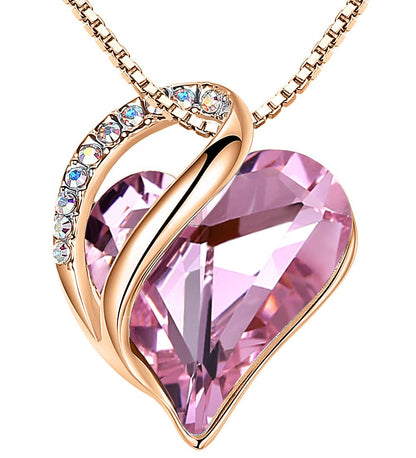 Leafael 18K Rose Gold Plated Love Heart Pendant Necklace with Healing Stone Crystal Jewelry Gifts for Women, 18"+2"