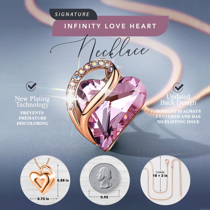 Leafael 18K Rose Gold Plated Love Heart Pendant Necklace with Healing Stone Crystal Jewelry Gifts for Women, 18"+2"