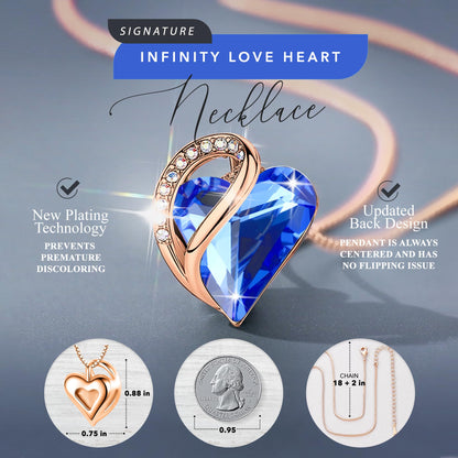 Leafael 18K Rose Gold Plated Love Heart Pendant Necklace with Healing Stone Crystal Jewelry Gifts for Women, 18"+2"