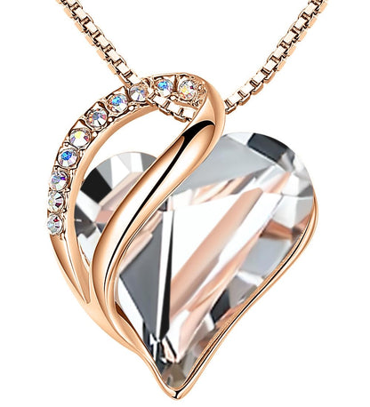 Leafael 18K Rose Gold Plated Love Heart Pendant Necklace with Healing Stone Crystal Jewelry Gifts for Women, 18"+2"