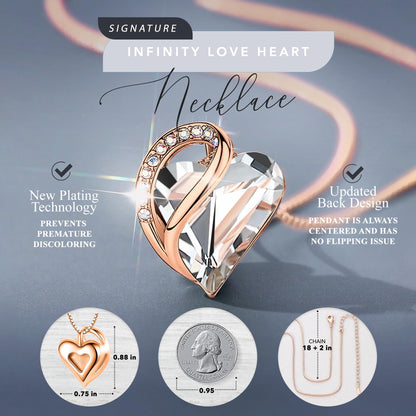 Leafael 18K Rose Gold Plated Love Heart Pendant Necklace with Healing Stone Crystal Jewelry Gifts for Women, 18"+2"