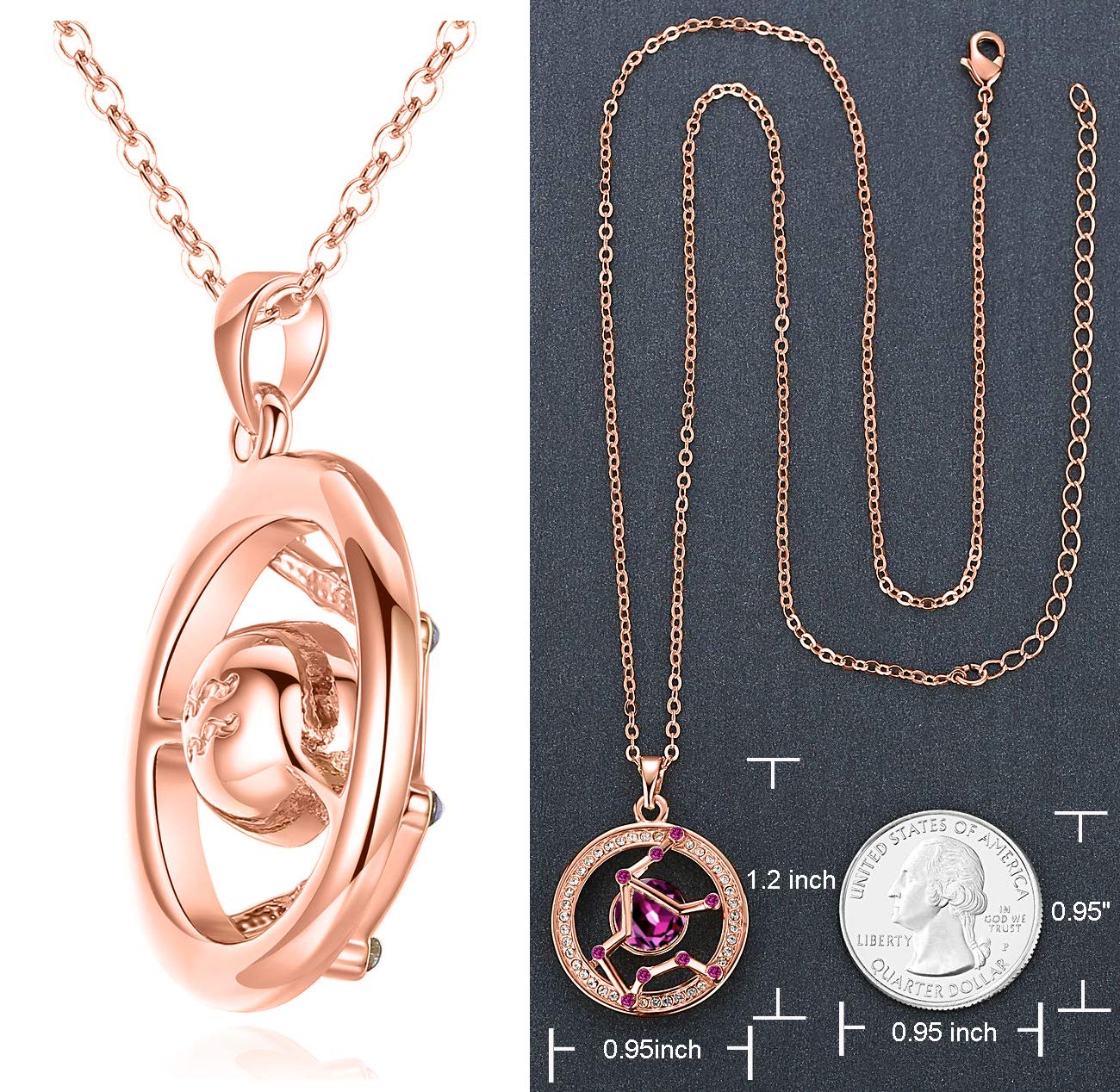 Leafael "Superstar Zodiac Constellation Pendant Necklace Made with Premium Crystal Horoscope Jewelry, Gold or Rose Gold Plated, 18"+ 2"