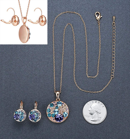 Leafael Ocean Bubble Women's Crystal Jewelry Set Costume Fashion Pendant Necklace Earring Set, Silver Tone or 18K Rose Gold Plated, 18" + 2", Gifts for Women