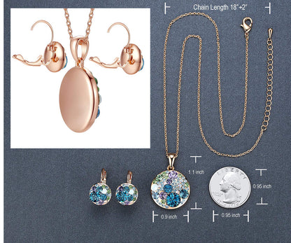 Leafael Ocean Bubble Women's Crystal Jewelry Set Costume Fashion Pendant Necklace Earring Set, Silver Tone or 18K Rose Gold Plated, 18" + 2", Gifts for Women