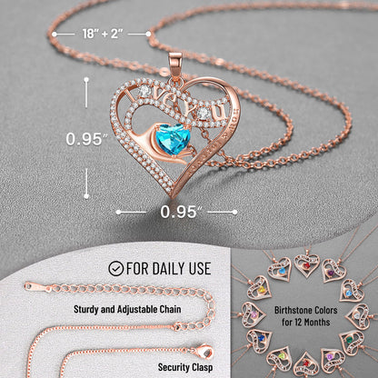 Leafael Gift Necklaces for Women, Heart in Hand I Love You Birthstone Crystal, Birthday Anniversary Jewelry for Wife Girlfriend Mom, Rose Gold and Gun Metal Plated , 18" + 2" Chain