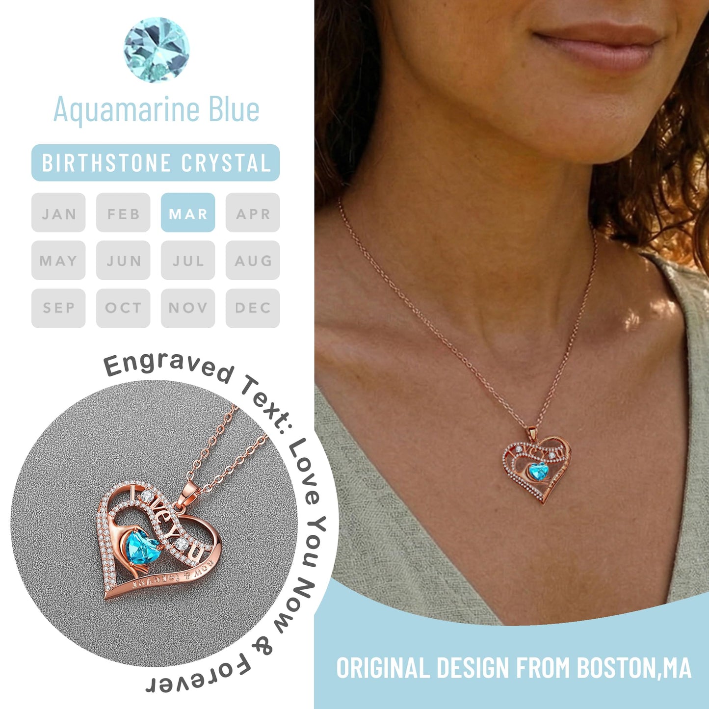 Leafael Gift Necklaces for Women, Heart in Hand I Love You Birthstone Crystal, Birthday Anniversary Jewelry for Wife Girlfriend Mom, Rose Gold and Gun Metal Plated , 18" + 2" Chain
