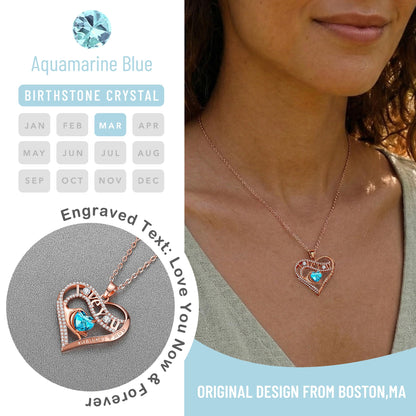 Leafael Gift Necklaces for Women, Heart in Hand I Love You Birthstone Crystal, Birthday Anniversary Jewelry for Wife Girlfriend Mom, Rose Gold and Gun Metal Plated , 18" + 2" Chain