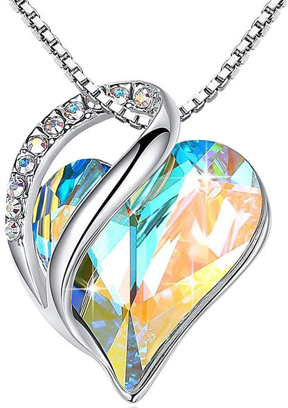 Leafael Infinity Love Heart Pendant Necklace Birthstone Crystal Jewelry Gifts for Women, Silver-tone, 18"+2"